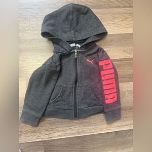 PUMA Kids Charcoal Hoodie with Bold Pink Logo